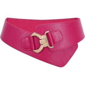 Women's Wide Elastic Stretch Waist Belt Adjustable Dress Belt Hot Pink Gold